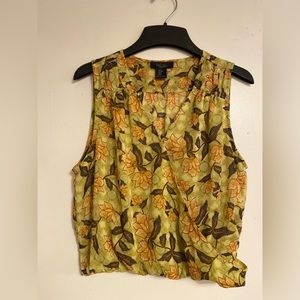 RACHEL Rachel Roy Women M Green Floral Sleeveless Cropped Surplice Top